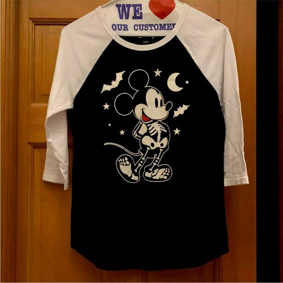 Disney Tops - Halloween 3/4 Sleeve Skeleton Mickey Mouse Baseball Tee Size Large